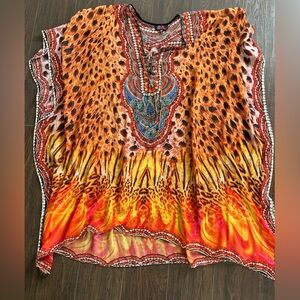 Vibrant Animal Print Beaded Kaftan/Swim Cover-Up